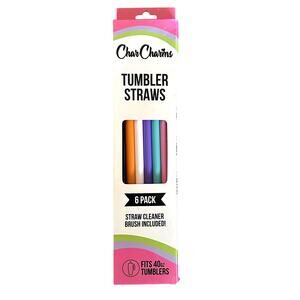 CharCharms Tumbler Straws 6-Pack | Fits 40oz Stanleys | Reusable+Cleaning Brush